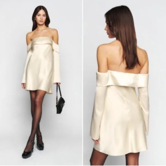 Reformation Dresses & Skirts - REFORMATION Maves Satin Mini Dress NEW Size XL Off Shoulder